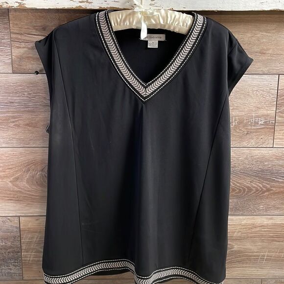 Liz Claiborne Womens Career Sleeveless Black Top Blouse Size XL Black and Taupe - Picture 5 of 6